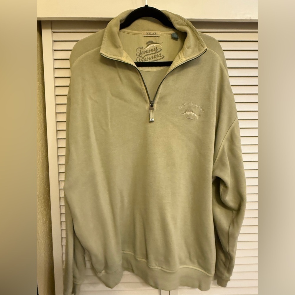 Tommy Bahama Relax Men's Tan Quarter Zip-Up Sweater Sweatshirt Sz Large